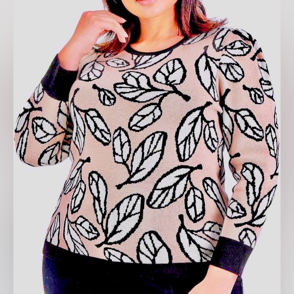 PUFF SLEEVE SWEATER. ANNE KLEIN PULLOVER SWEATER PINK AND JACQUARD. SIZE XL